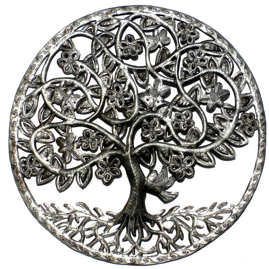 Arte de pared de tambor de acero anillado Árbol de la vida de primavera celta 24"