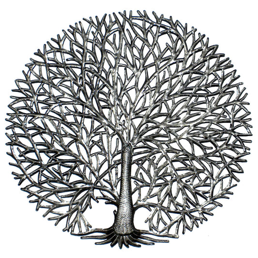 Arte de pared de tambor de acero del árbol de la vida con ramas completas, 24"
