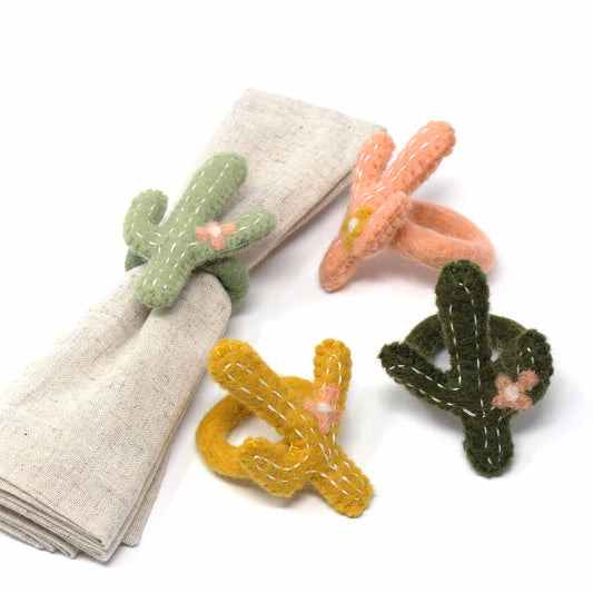 Anillos de servilleta de cactus fieltros a mano, conjunto de cuatro colores - Global Groove (T)