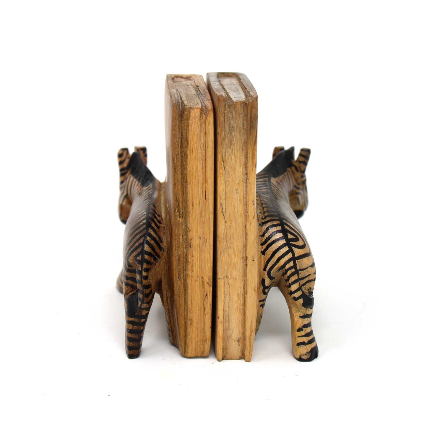 Sujetalibros de cebra de madera tallada. Juego de 2