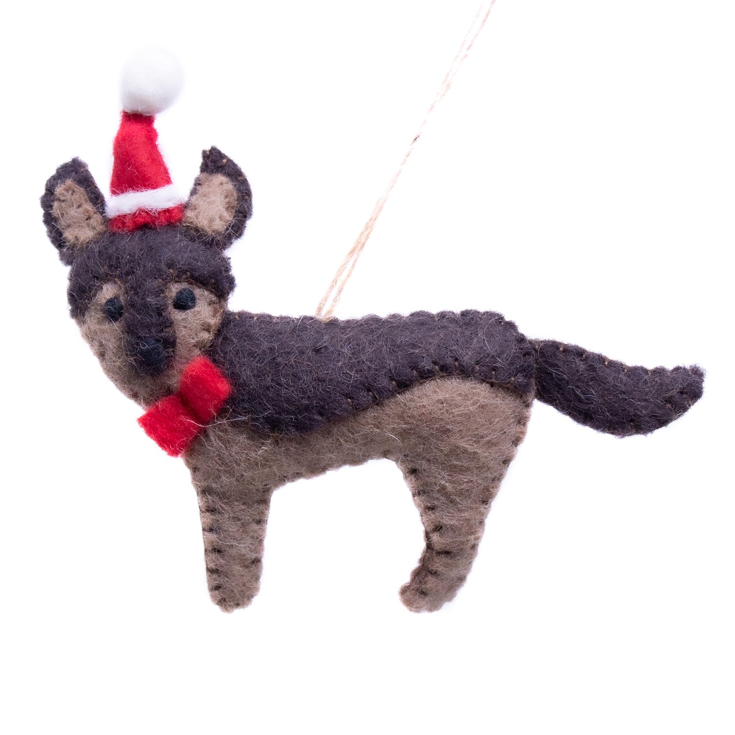 German Shepherd Santa Handmade Felt Ornaments, Set of 2 - 5” x 5” each