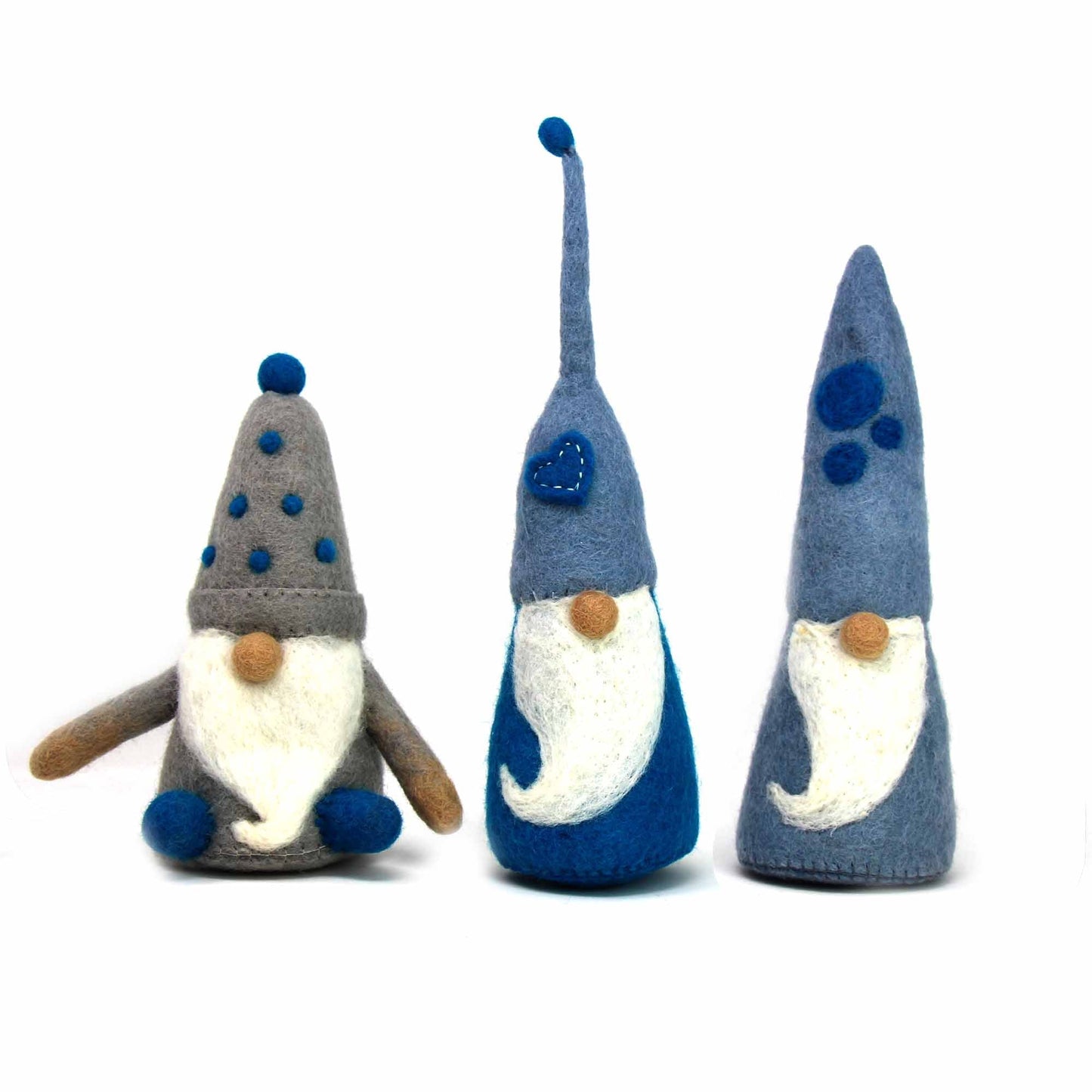 8”-10” Gnomes ~ Winter Blues Felt Gnomes Trio, Set of 3