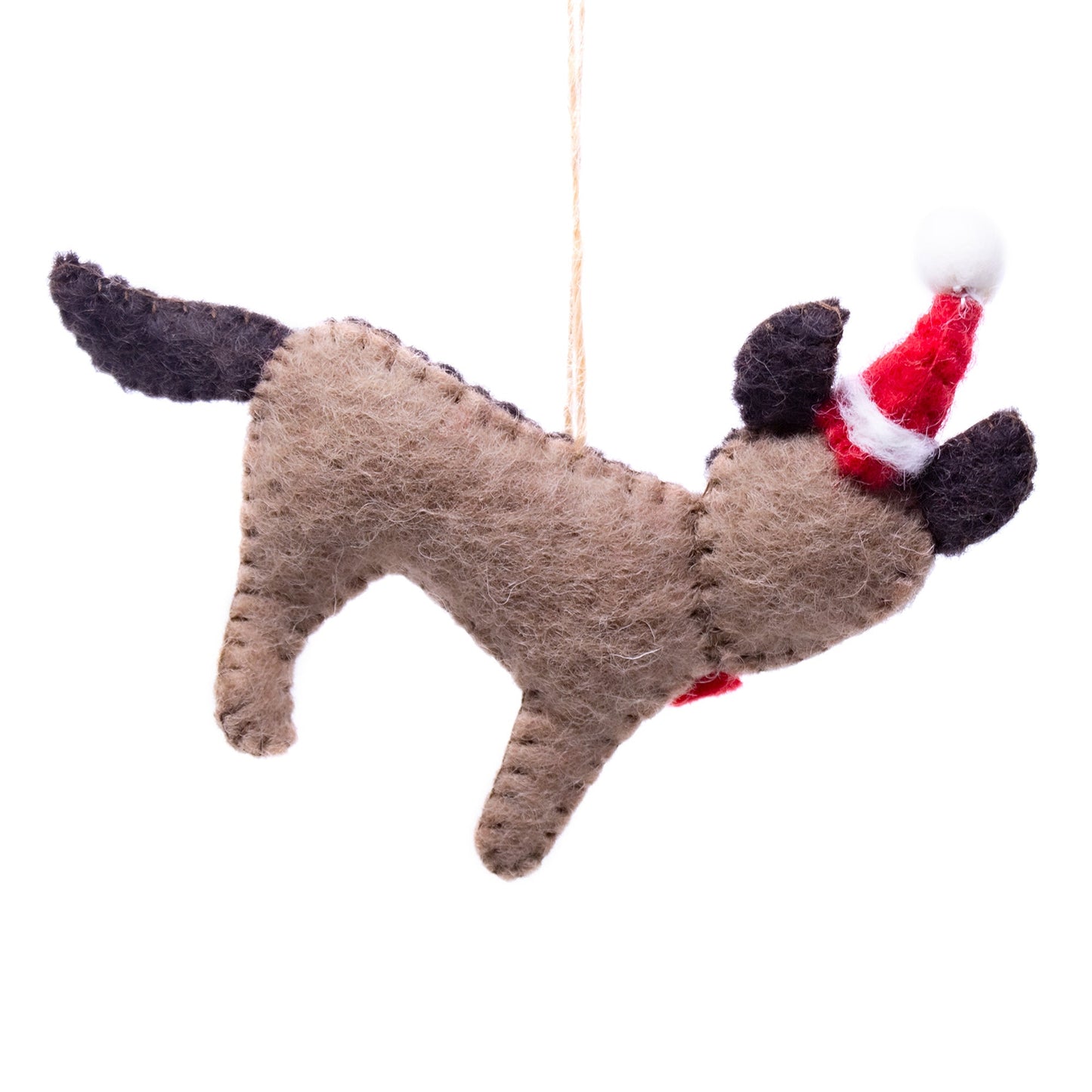 German Shepherd Santa Handmade Felt Ornaments, Set of 2 - 5” x 5” each