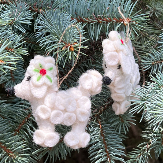 Poodle Dog Handmade Felt Ornaments, Set of 2 - 4” x 2.5” each