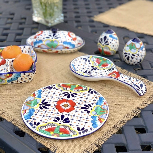 Handmade Pottery Spoon Rest, Dots & Flowers - Encantada