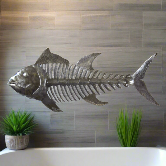 BIG Fish Bones Steel Drum Wall Art - approx. 24" x 10"