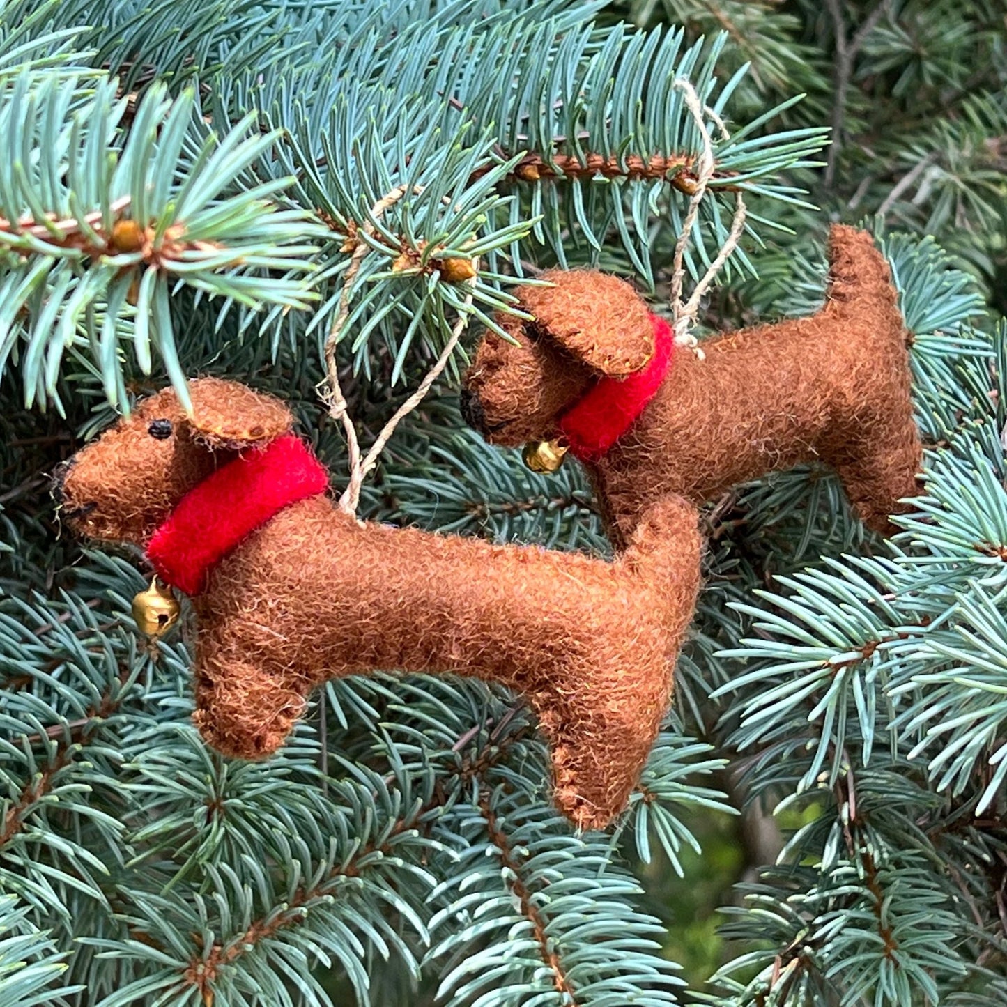 Dachshund Dog Handmade Felt Ornaments, Set of 2 - 4” x 2” each