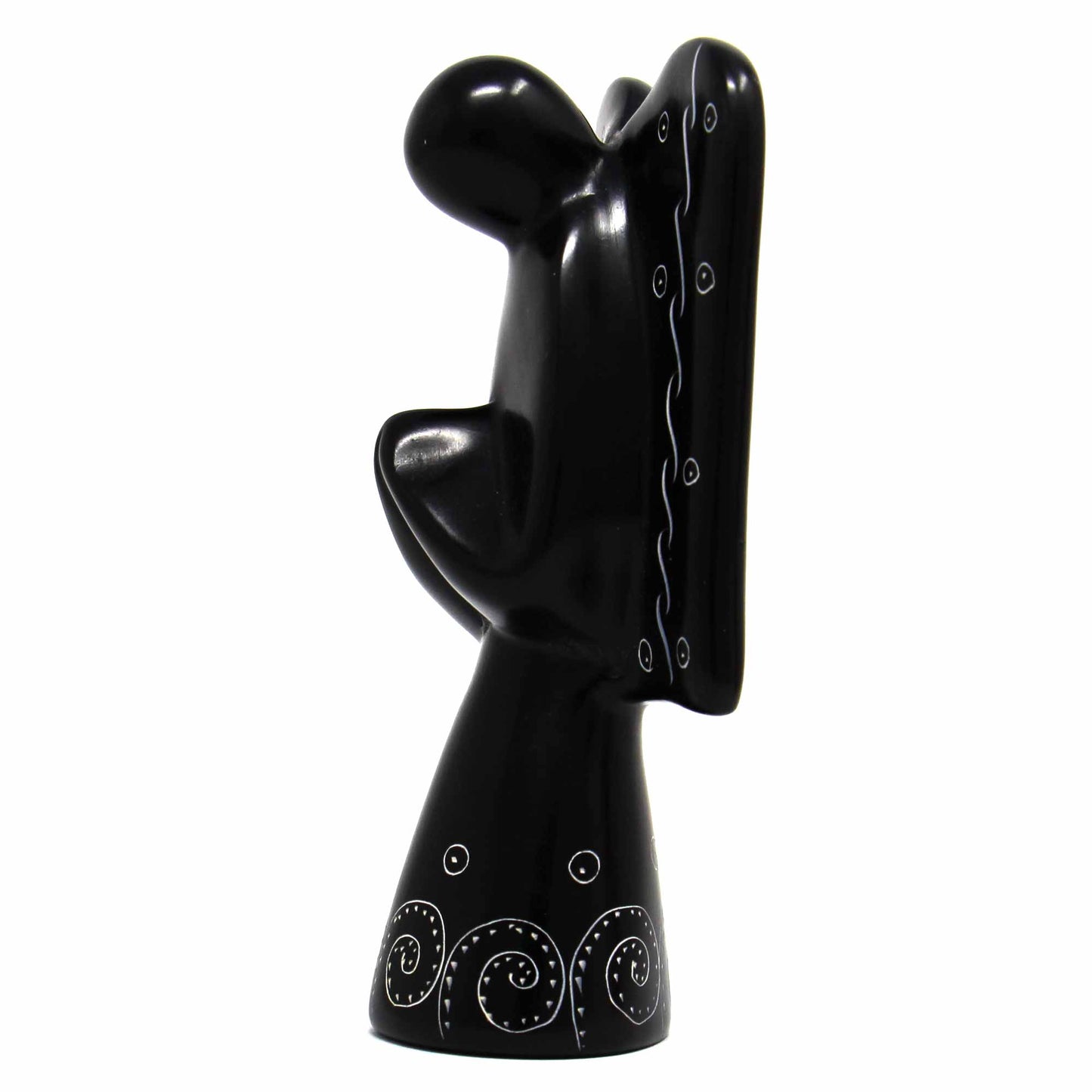Escultura de ángel de esteatita - Acabado negro con diseño grabado