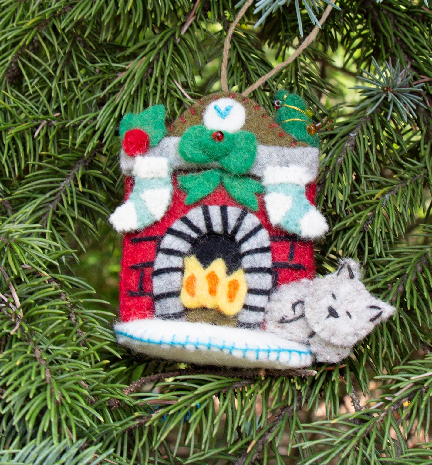 Night Before Xmas Cat Handmade Felt Ornament