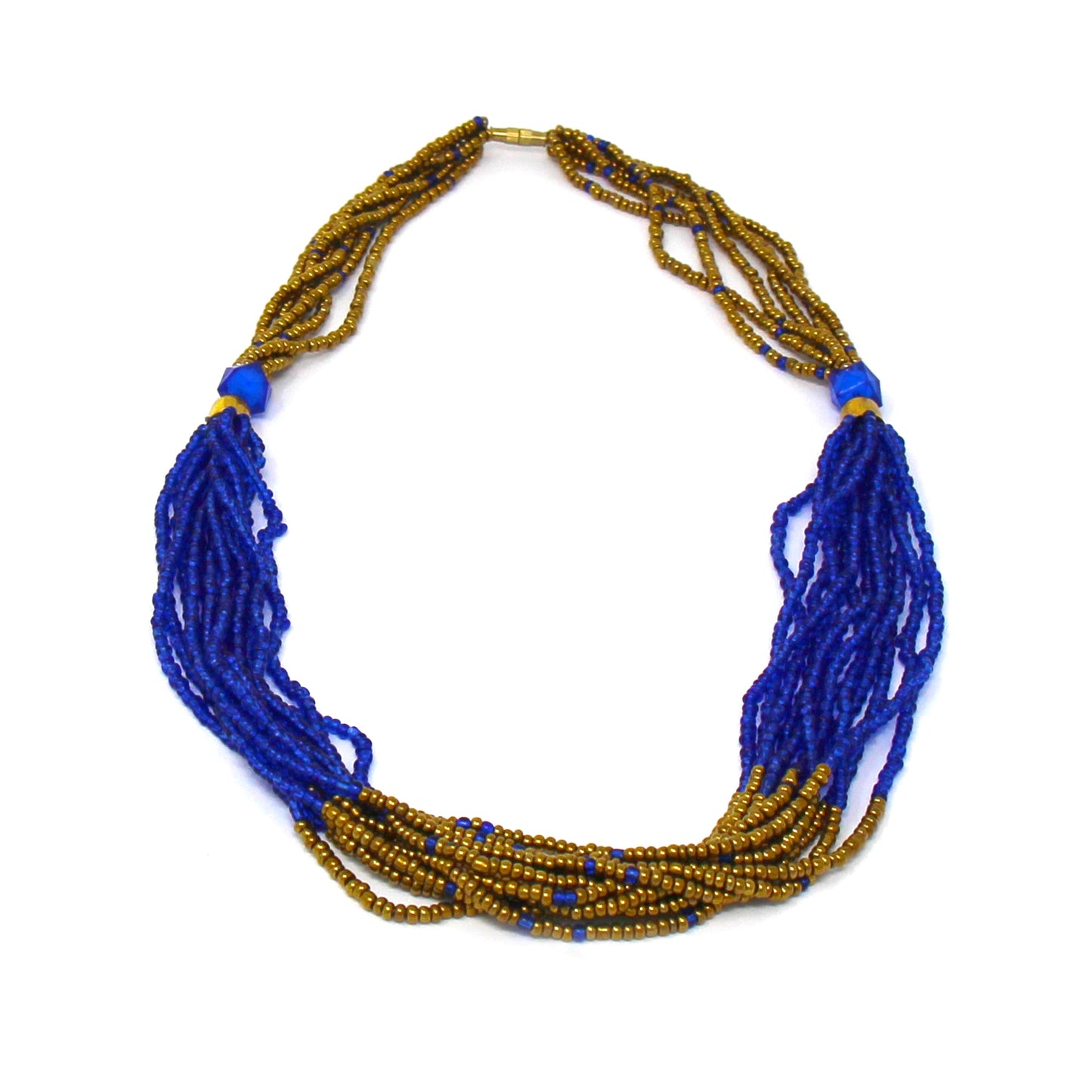 Collar de cuentas masai multihilo, lapislázuli azul y dorado