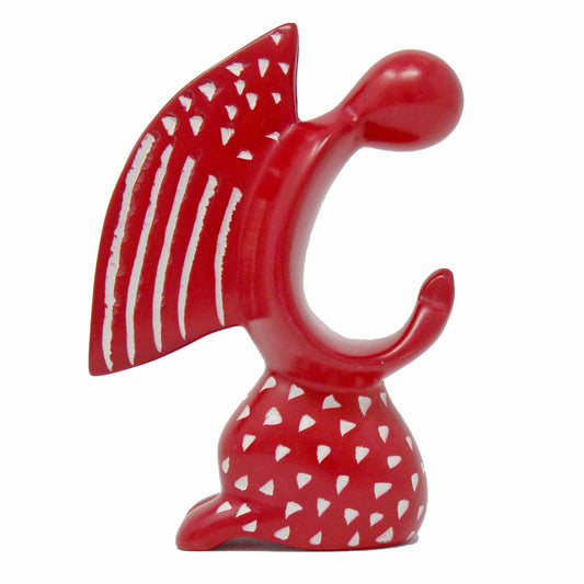 Escultura de esteatita de ángel rezando - Acabado rojo