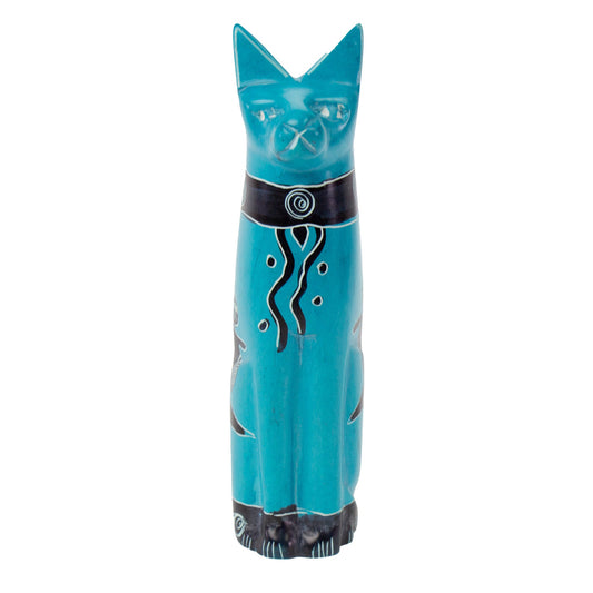 Soapstone Sitting Cat - Turquoise