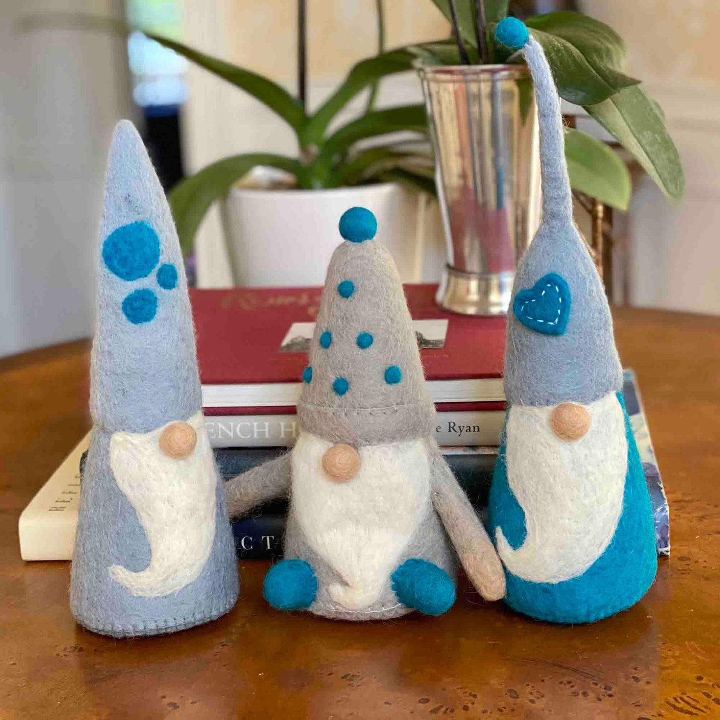 8”-10” Gnomes ~ Winter Blues Felt Gnomes Trio, Set of 3