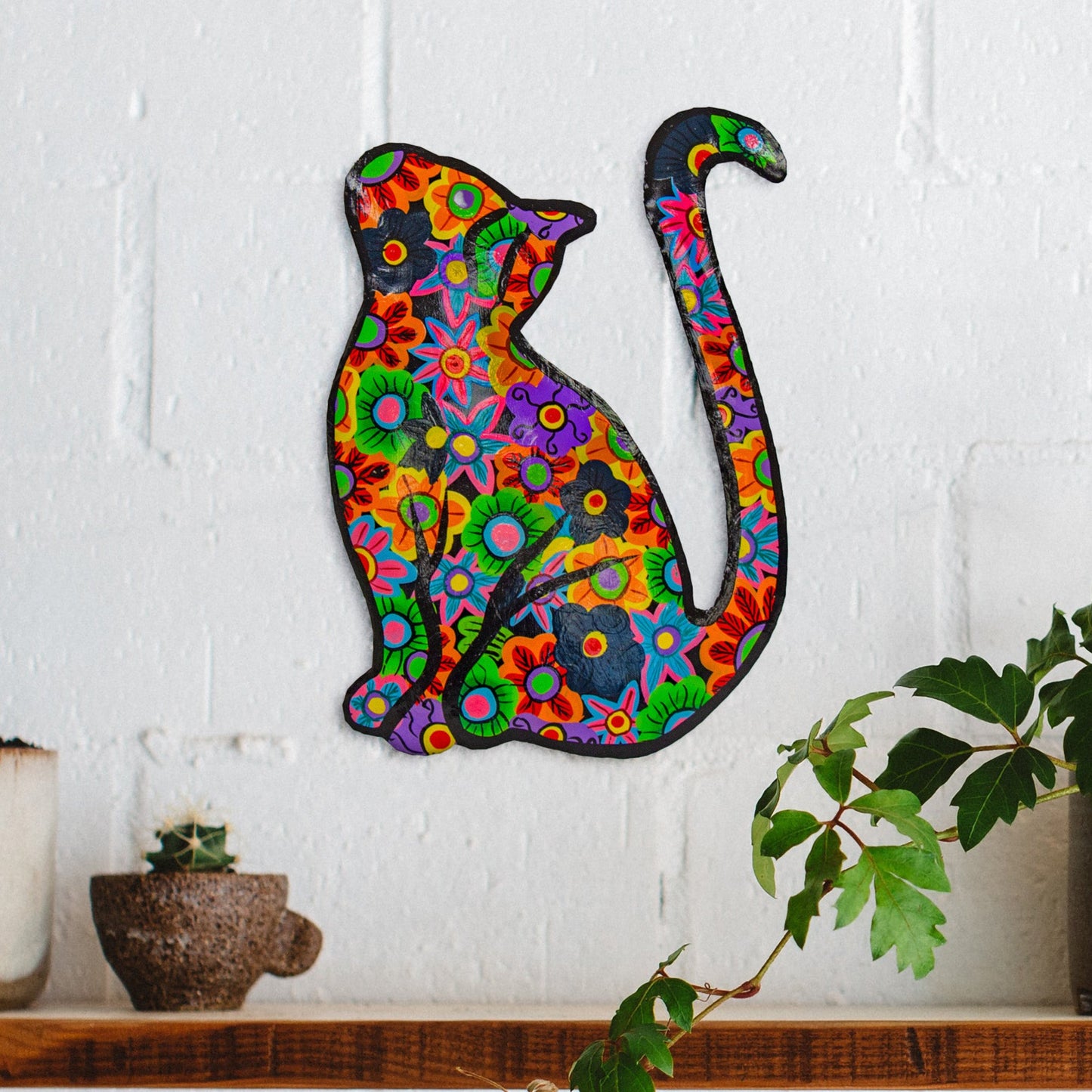 Happy Kitty Haitian Steel Drum Wall Art - approx. 13” x 8”