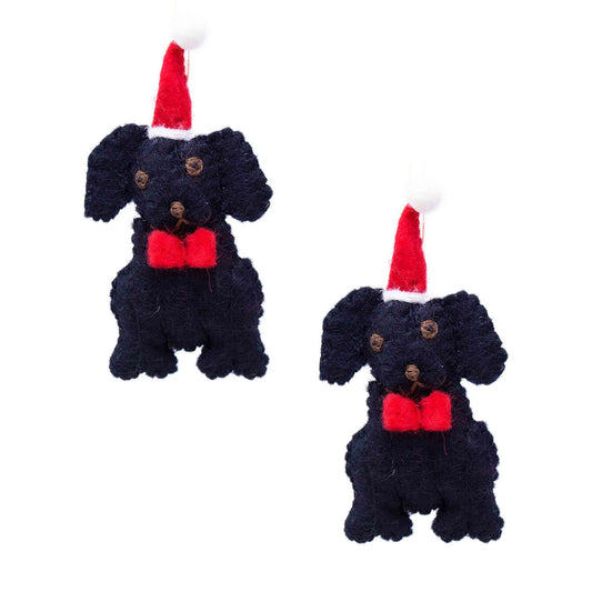 Black Labrador Santa Handmade Felt Ornaments, Set of 2 - 5” x 2” each