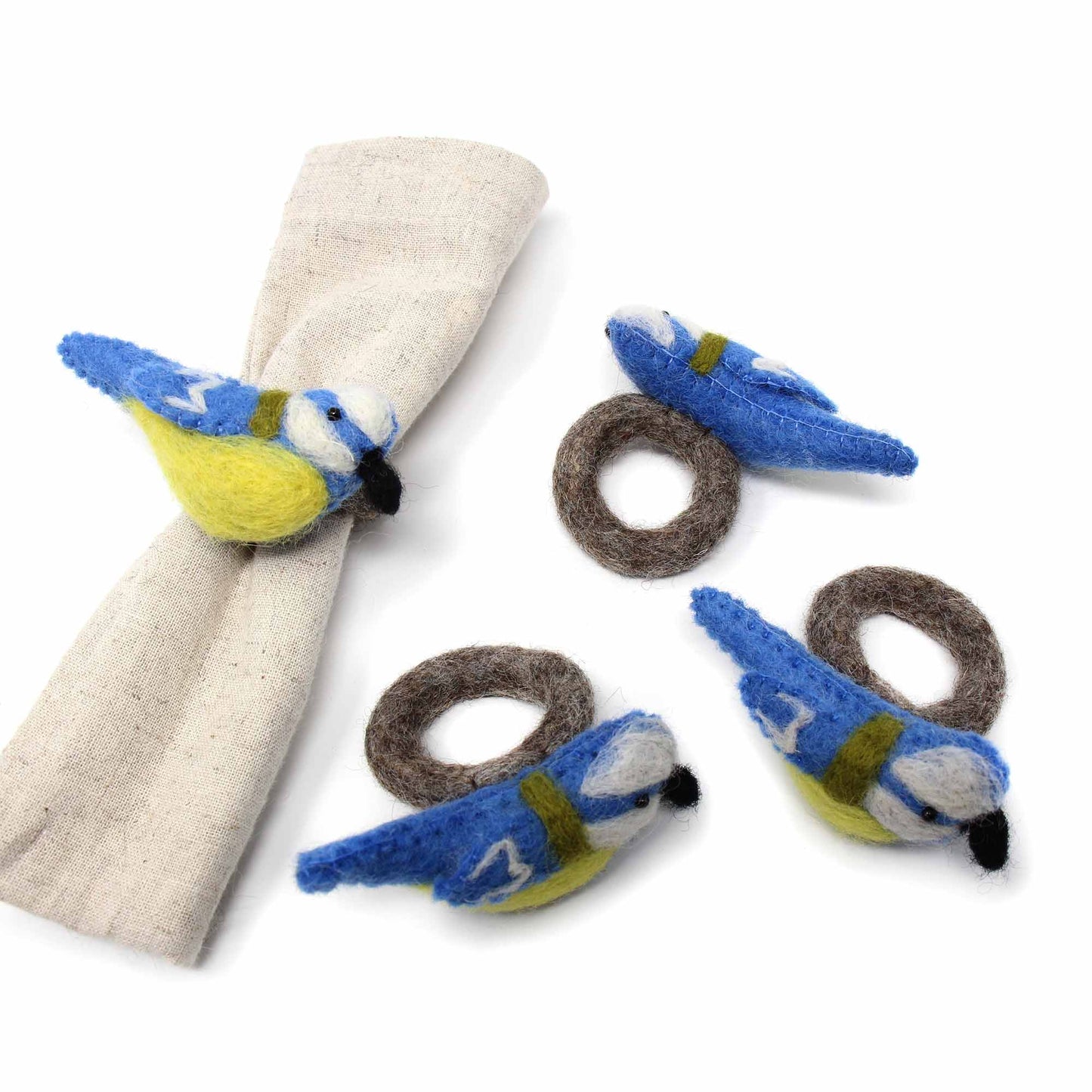 Servilleteros, Juego de 4 Pájaros - Amarillo/Azul