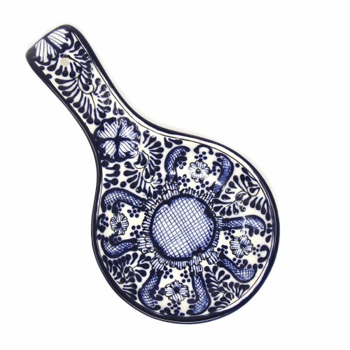 Reposacucharas de cerámica hecha a mano, flor azul - Encantada