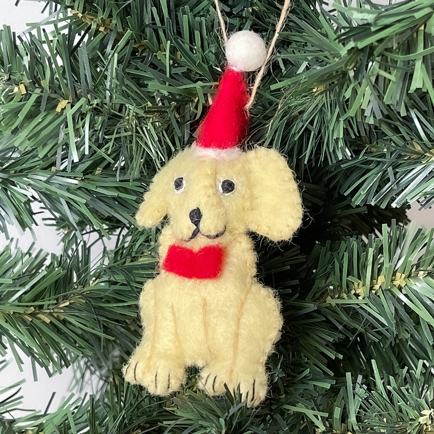 Golden Labrador Santa Handmade Felt Ornaments, Set of 2 - 5” x 2” each