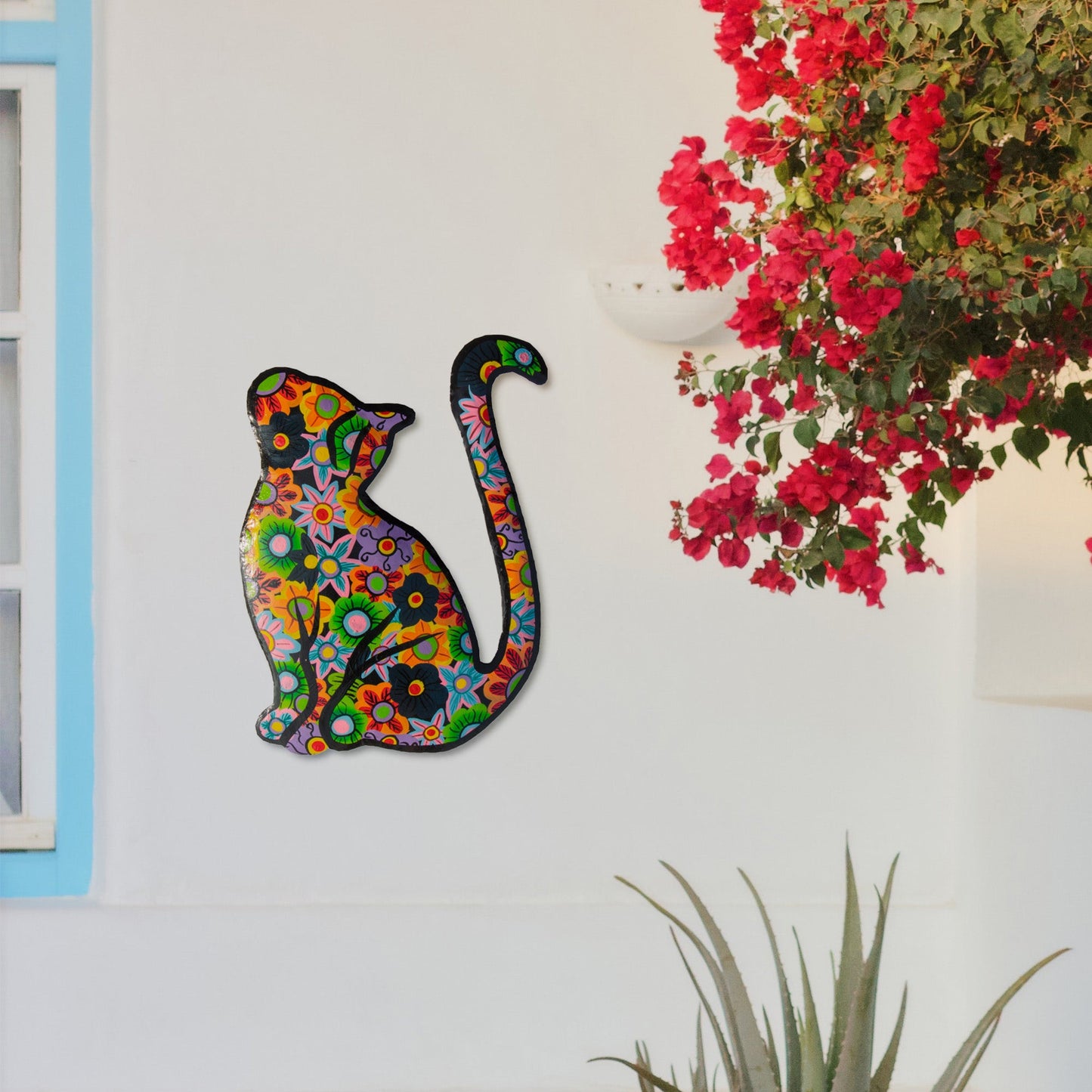 Happy Kitty Haitian Steel Drum Wall Art - approx. 13” x 8”