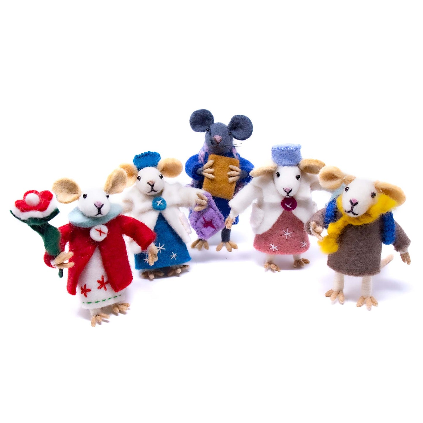 Familia de ratones coleccionables viles hechos a mano, juego de cinco