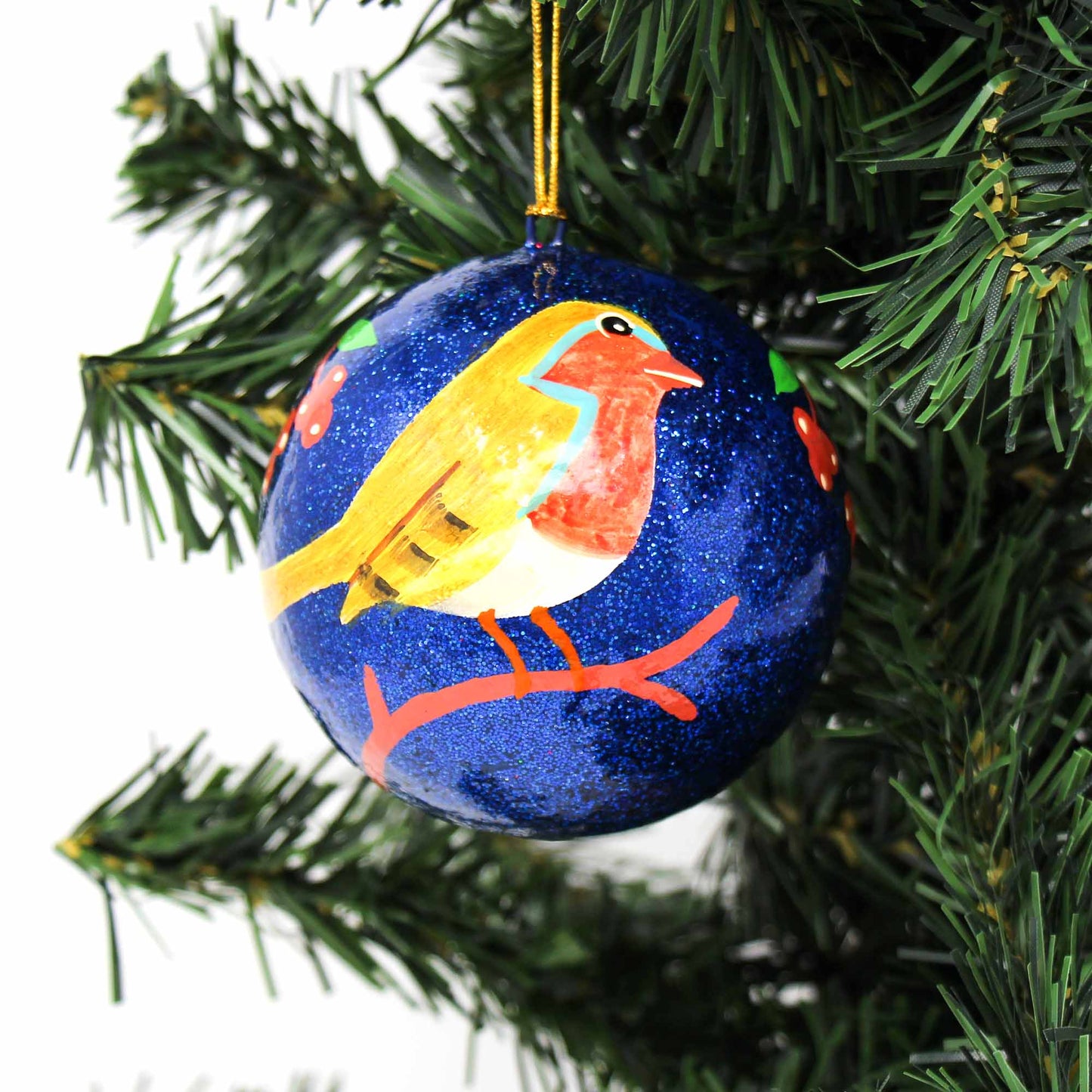 Handpainted Fox & Bird Ornaments, Set of 2