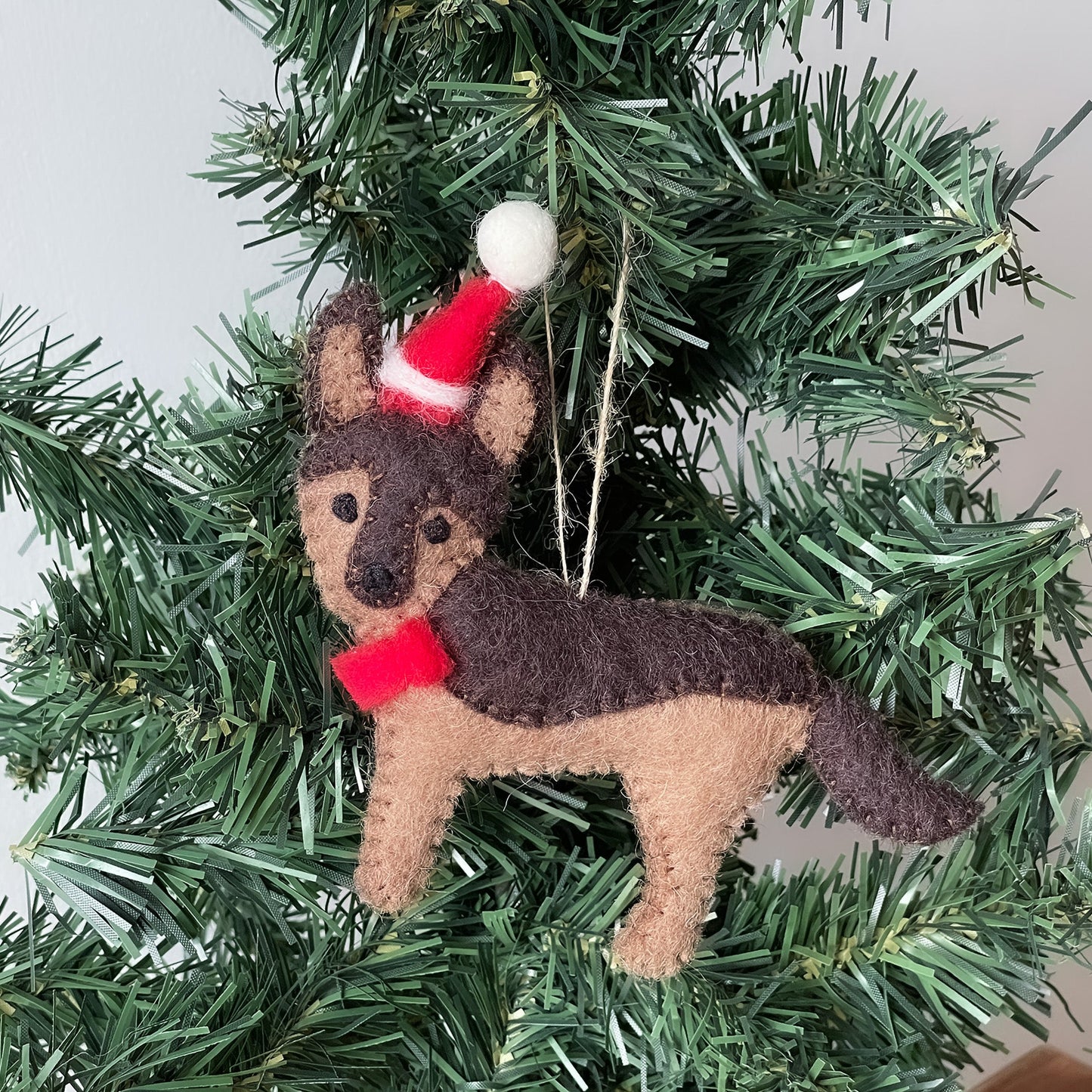 German Shepherd Santa Handmade Felt Ornaments, Set of 2 - 5” x 5” each