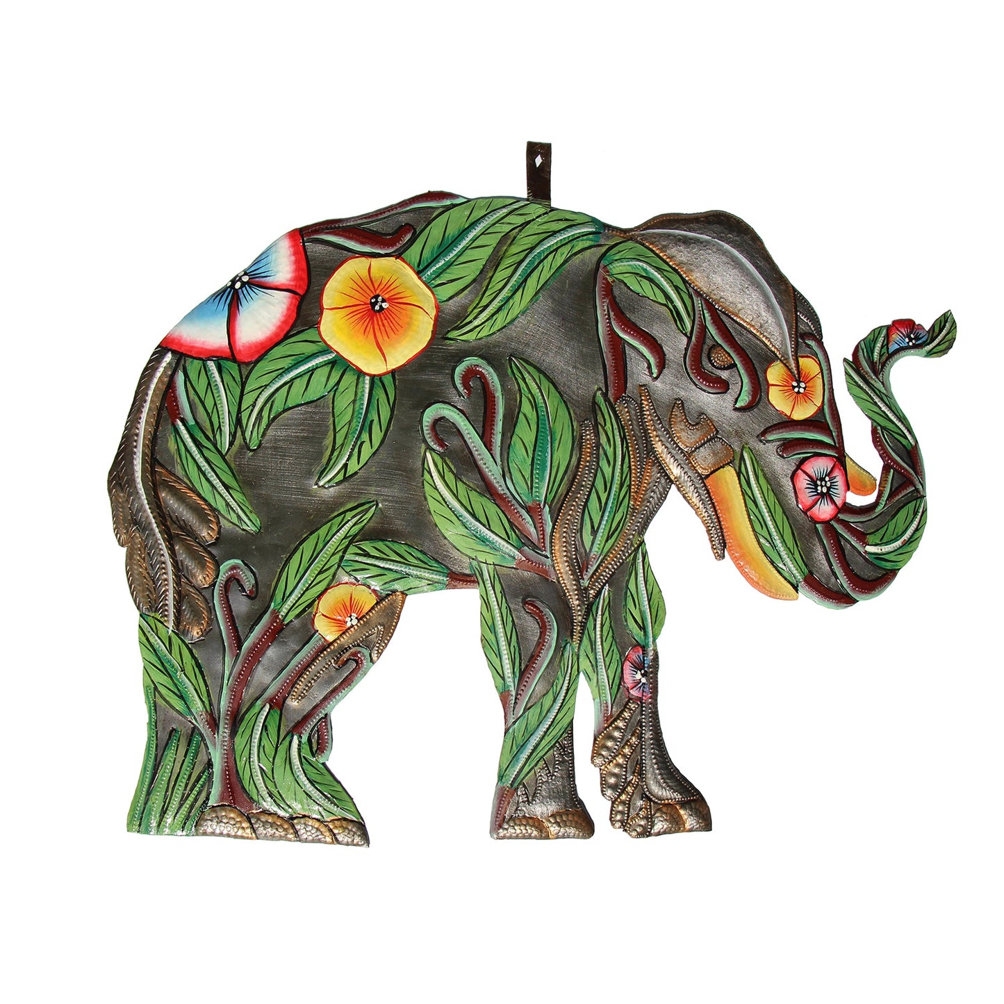 Hibiscus Elephant Haitian Steel Drum Wall Art - approx. 14” diameter