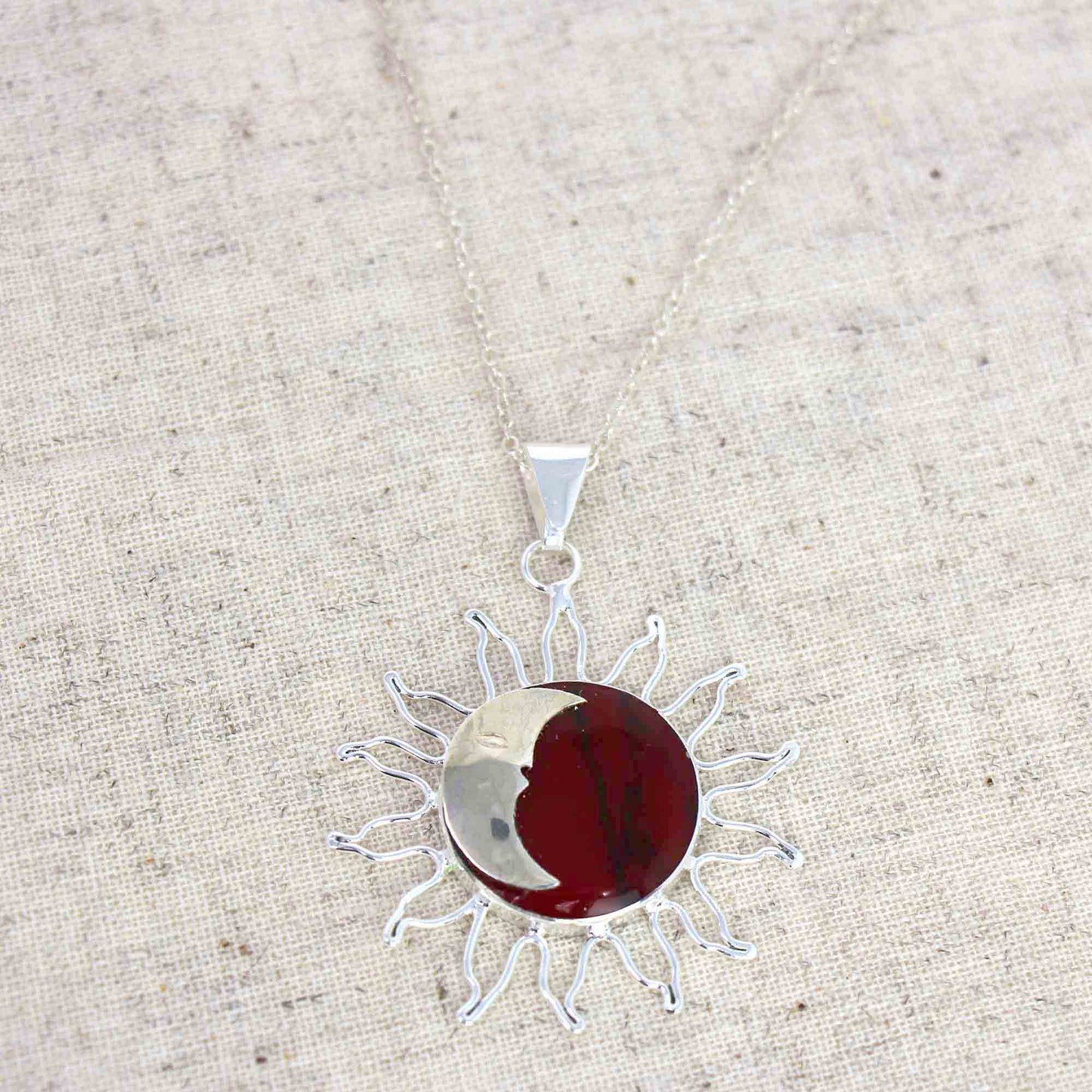 Sun and Moon Red Jasper Pendant with Chain