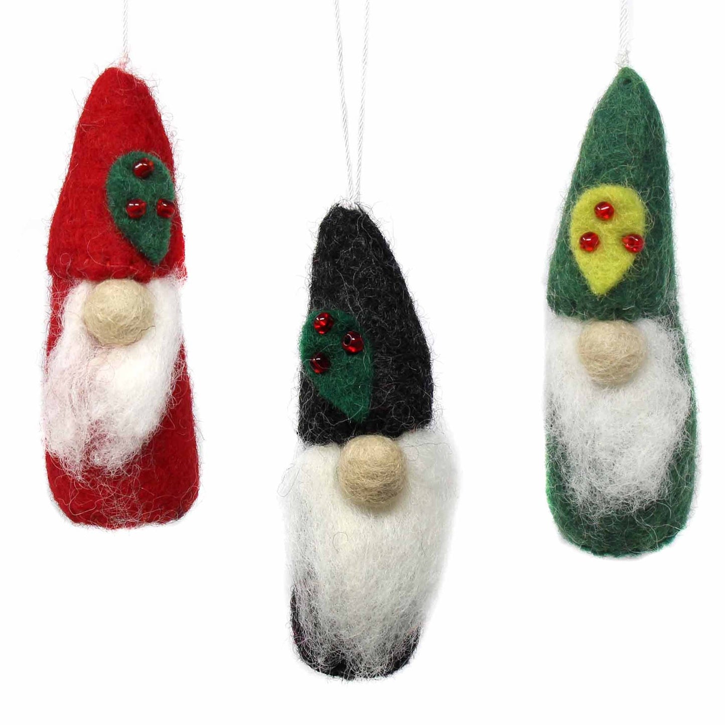 Christmas Gnome Felt Ornaments, 4”, Set of 3