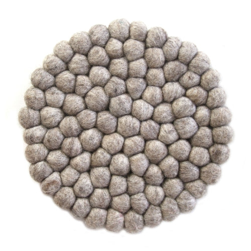 Hand Crafted Felt Ball Trivets from Nepal: Round, Light Grey - Global Groove (T)