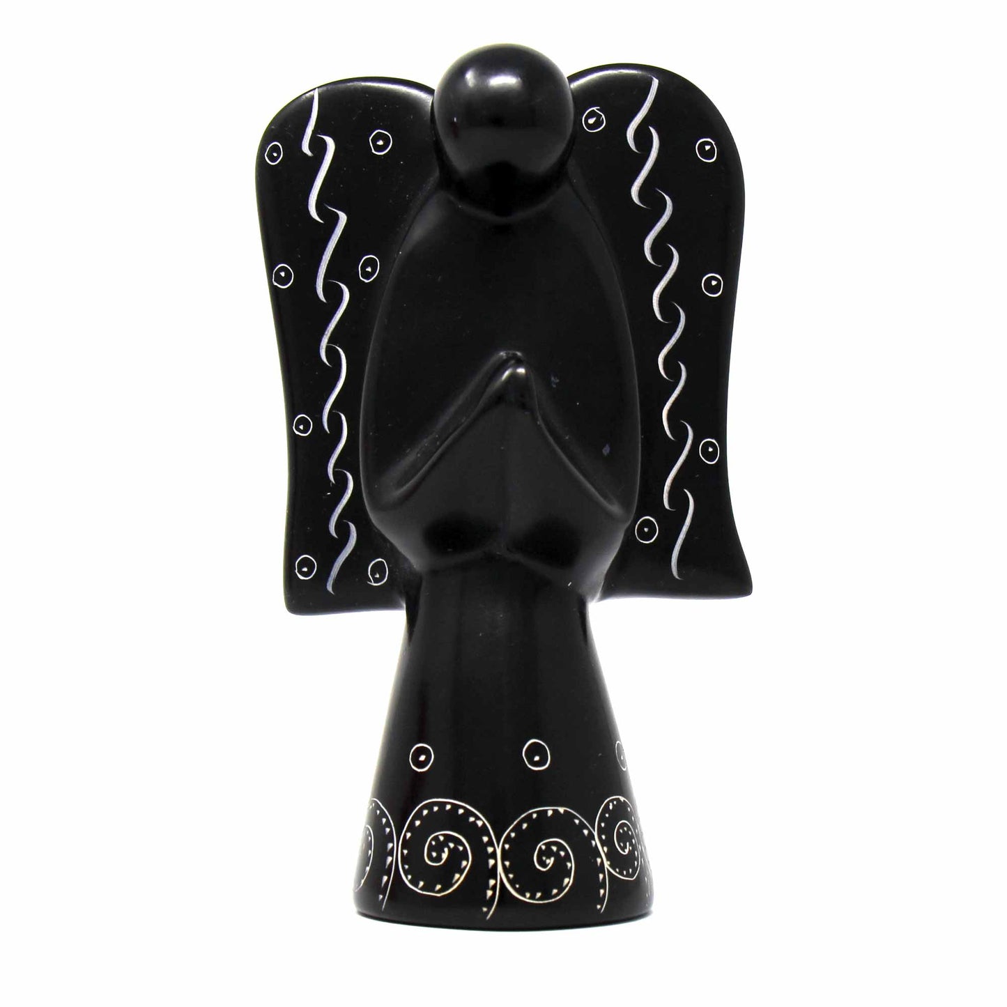 Escultura de ángel de esteatita - Acabado negro con diseño grabado