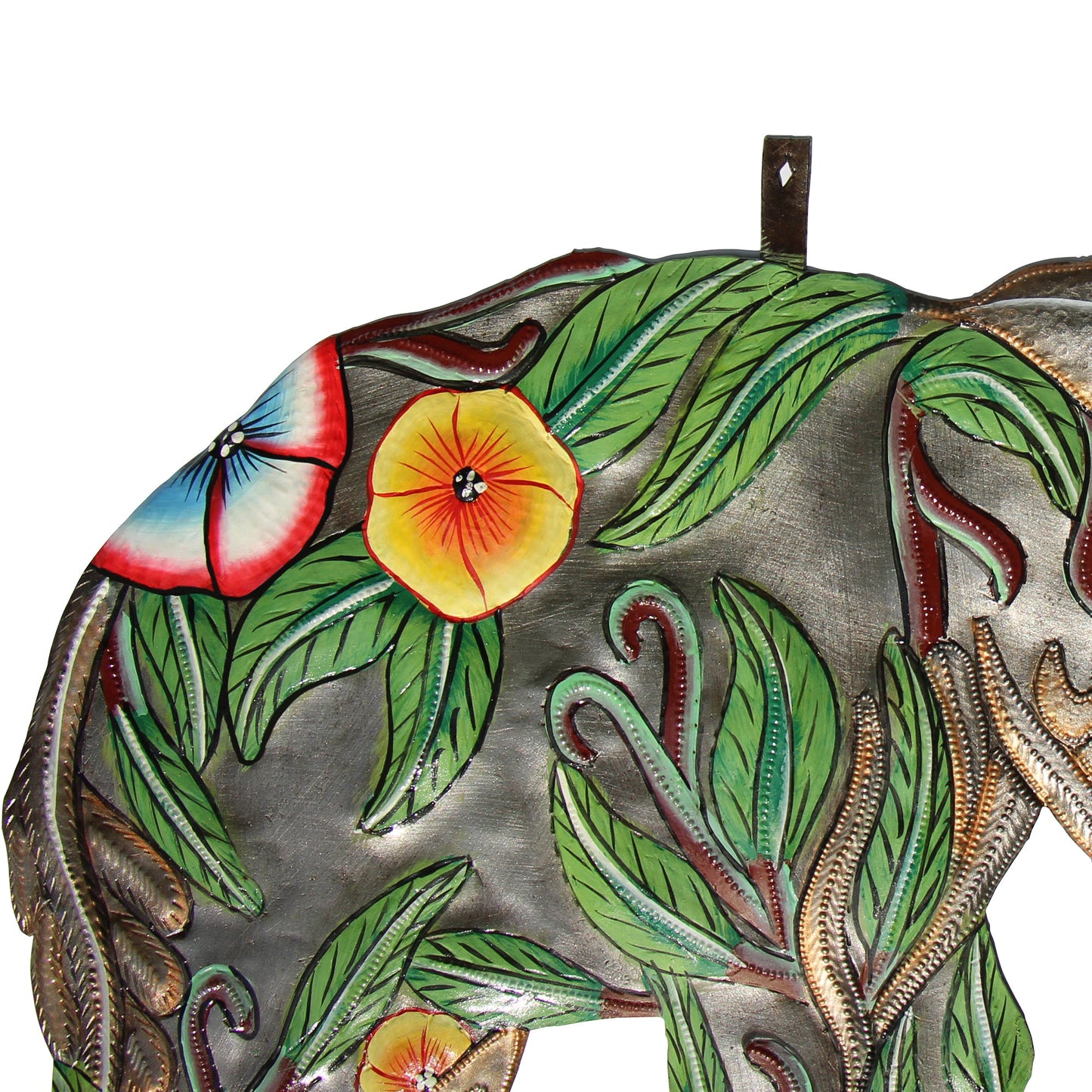 Hibiscus Elephant Haitian Steel Drum Wall Art - approx. 14” diameter