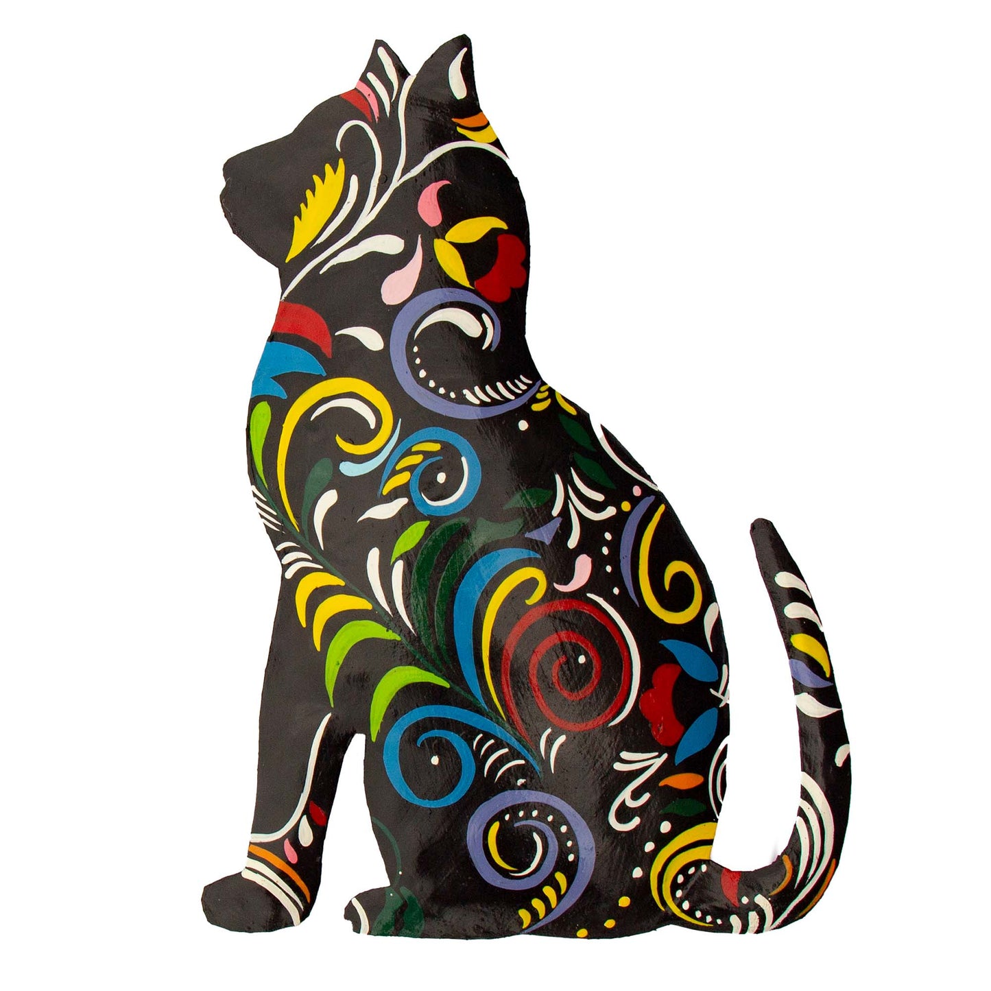 Thoughtful Kitty Painted Haitian Steel Drum Wall Art - approx. 14.5” x 11”