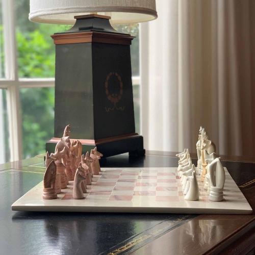 Natural Soapstone Animal Chess Set; 15" Board