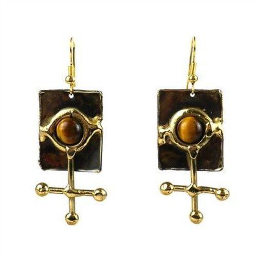 Gold Tiger Eye Ball and Jack Brass Earrings - Brass Images (E) - Linda Kay Gifford’s - Those Nasty Women TALK! by SWEETSurvivor