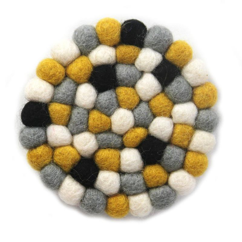 Hand Crafted Felt Ball Coasters from Nepal: 4-pack, Mustard - Global Groove (T) - Linda Kay Gifford’s - Those Nasty Women TALK! by SWEETSurvivor
