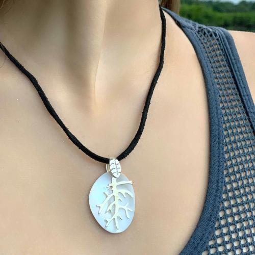 Silver Branches on Mother of Pearl Pendant; Necklace Charm