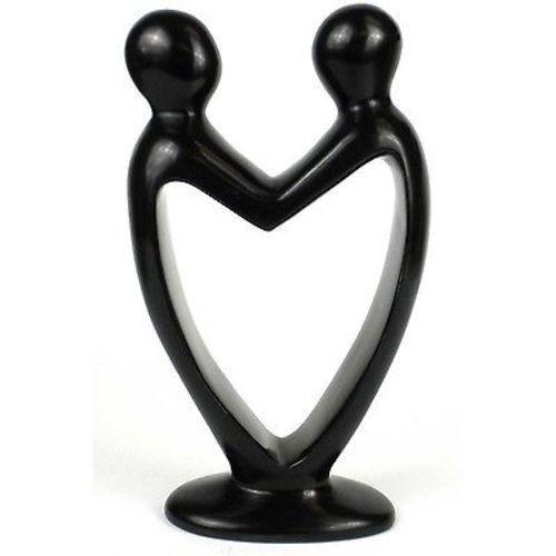 Handcrafted Soapstone Lover's Heart Sculpture, Black 8 inch - Smolart