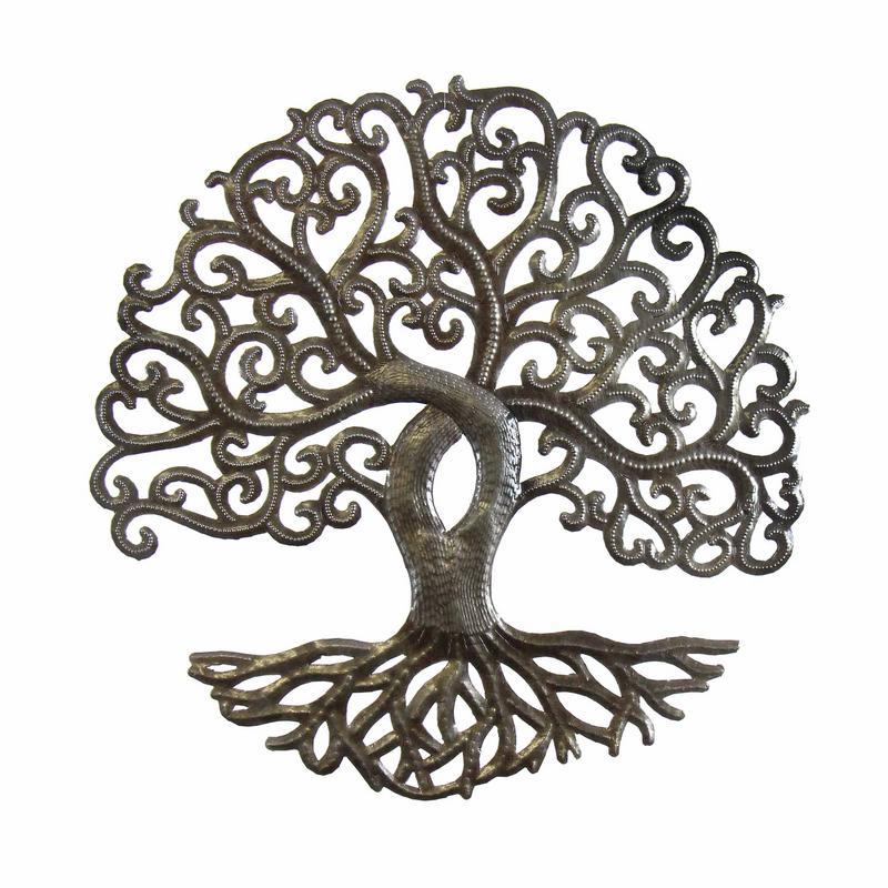 Curly Tree of Life steel Drum Wall Art, 14" - Croix des Bouquets