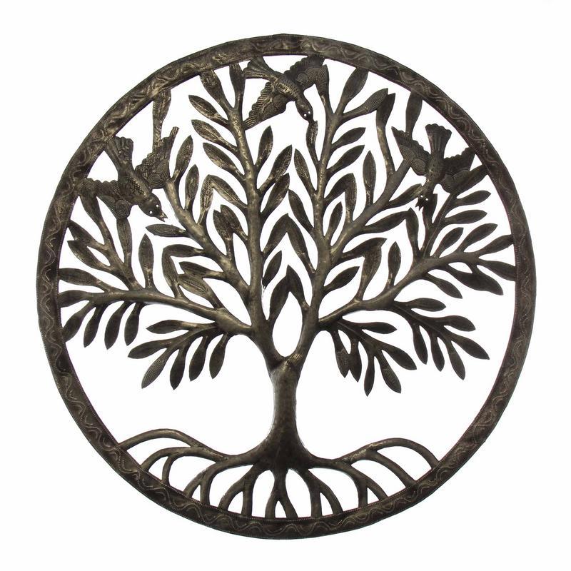 Tree of Life in Ring Steel Drum Wall Art, 24" - Croix des Bouquets