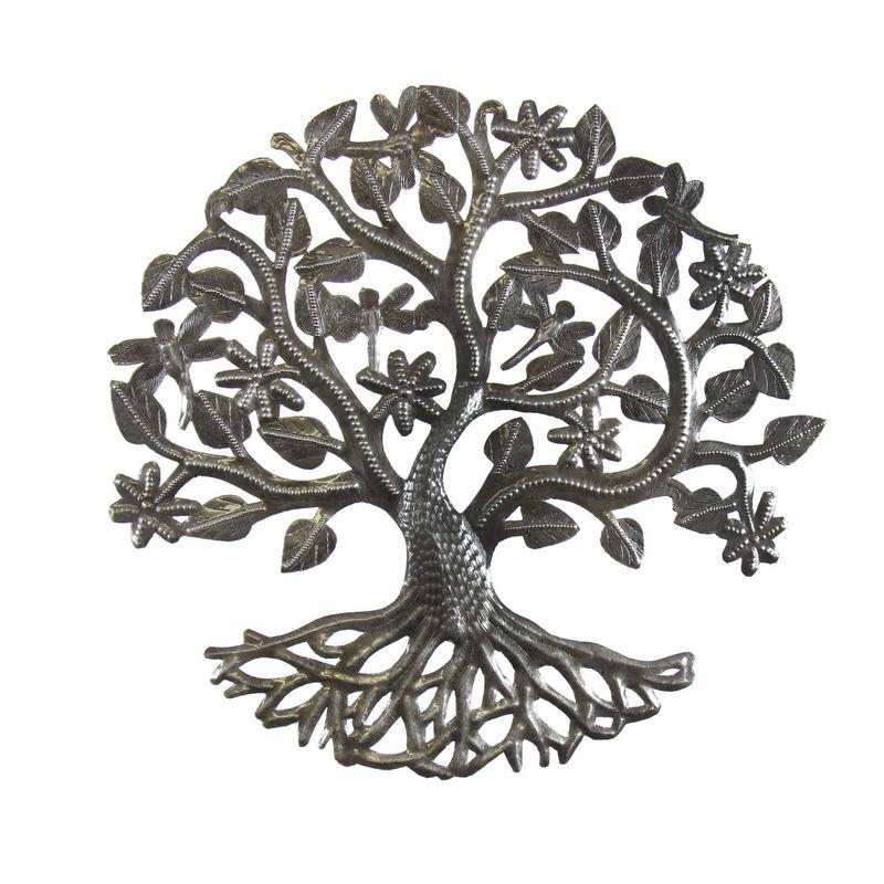 Tree of Life Dragonfly Steel Drum Wall Art, 14" - Croix des Bouquets