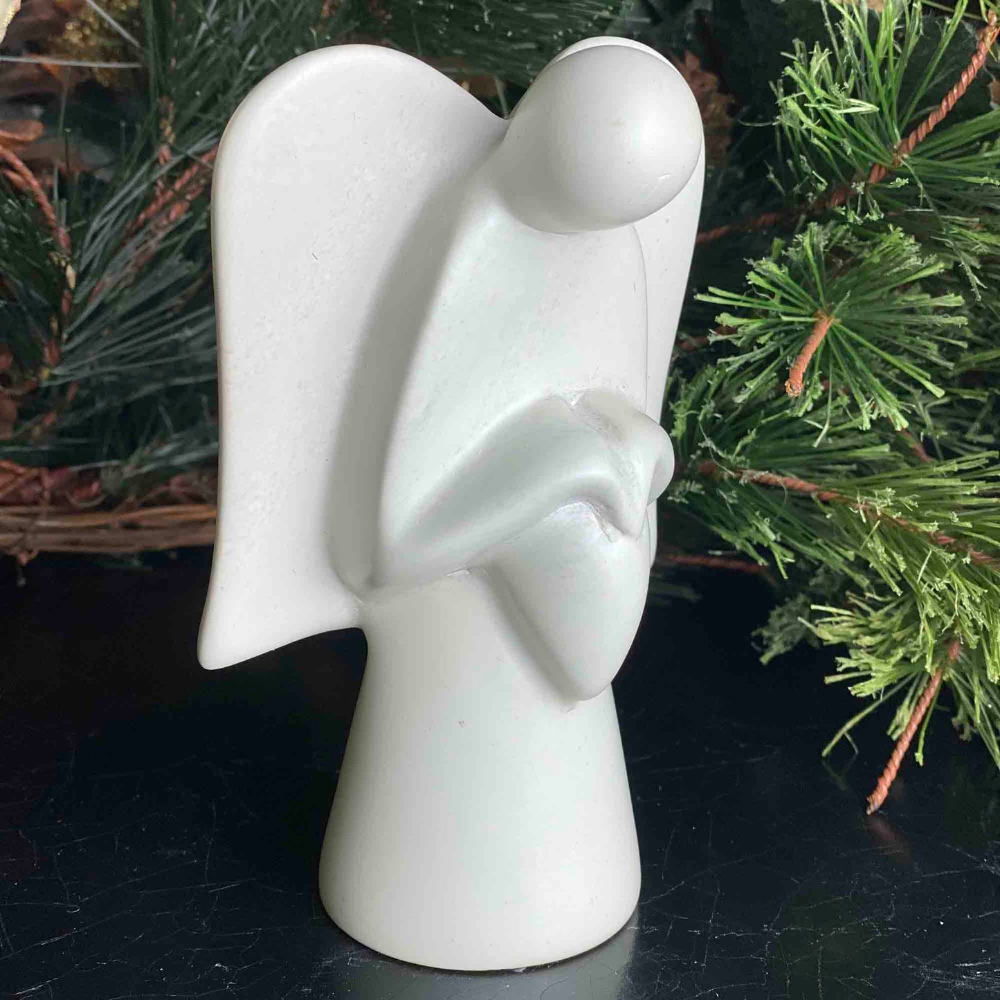 Natural Soapstone Angel Holding Heart; 5"