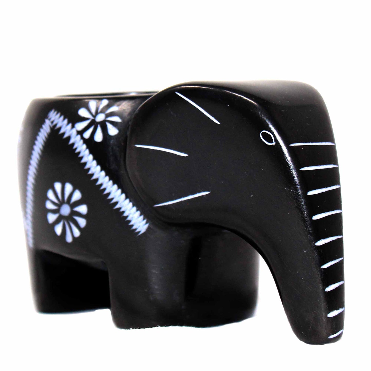 Lucky Elephant Soapstone Tea Light; Black Finish with Etched Design 4"l x  2.5"t x 1.75"w - Linda Kay Gifford’s - Those Nasty Women TALK! by SWEETSurvivor