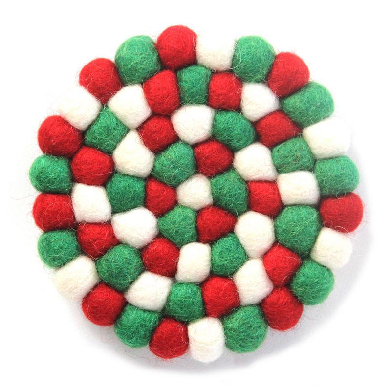 Hand Crafted Felt Ball Coasters from Nepal: 4-pack, White Christmas Multicolor - Global Groove (T) - Linda Kay Gifford’s - Those Nasty Women TALK! by SWEETSurvivor