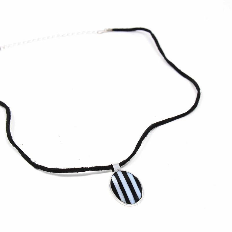 Alabalone and Black Stripe Pendant; Necklace Charm