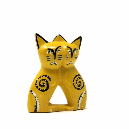 Soapstone Love Cats Sculpture; Yellow, 4"