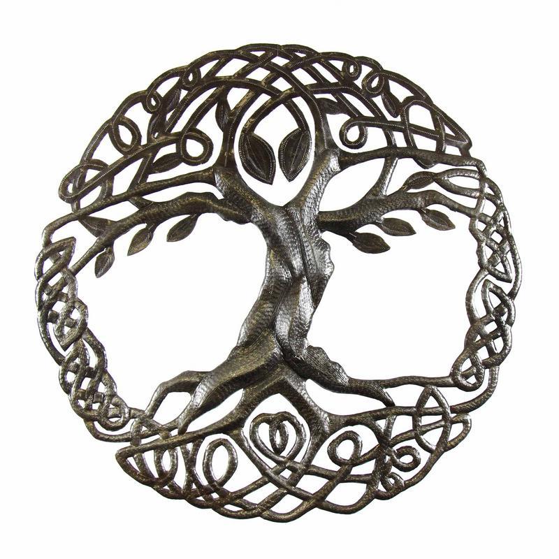 Celtic Tree of Life Steel Drum Wall Art, 24" - Croix des Bouquets