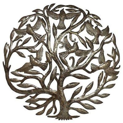 Birds in Tree of Life Steel Drum Wall Art, 24" - Croix des Bouquets