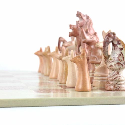 Natural Soapstone Animal Chess Set; 15" Board