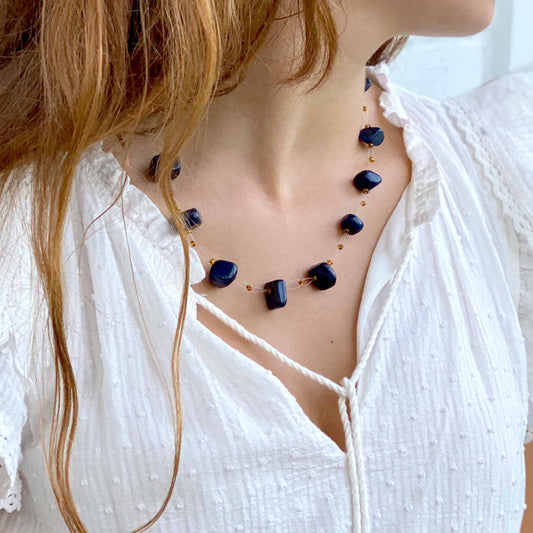 Floating Stone & Maasai Bead Necklace, Navy - Linda Kay Gifford’s - Those Nasty Women TALK! by SWEETSurvivor